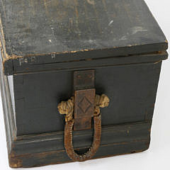 American Sea Chest in Green Paint, Original Beckets, circa 1840