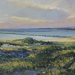 Illya Kagan Oil on Linen “Panoramic Distant View of  Nantucket Harbor and the Jetties”