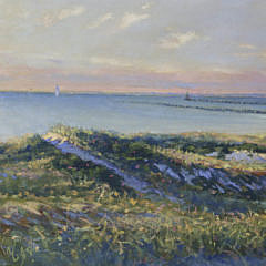 Illya Kagan Oil on Linen “Panoramic Distant View of  Nantucket Harbor and the Jetties”