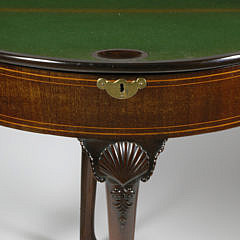 George II Triple-Top Demilune Inlaid Mahogany Games Table, 18th Century