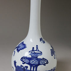 Chinese Blue and White “Hundred Antiques” Bottle Vase, Qing Dynasty, Kangxi Period