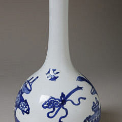 Chinese Blue and White “Hundred Antiques” Bottle Vase, Qing Dynasty, Kangxi Period