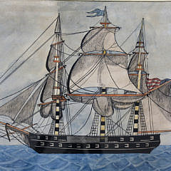 American Watercolor “Portrait of a Three-Masted Gunboat”