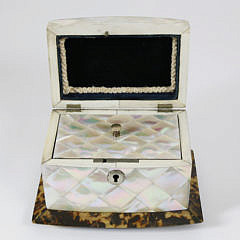 British Regency Mother of Pearl and Tortoiseshell Tea Caddy, circa 1820