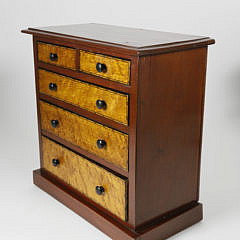 English Bird’s Eye Maple and Mahogany Miniature Chest of Drawers, circa 1830