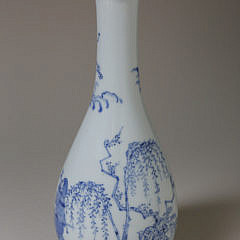 Chinese Blue and White Bottle Vase, Qing Dynasty, Kangxi Period