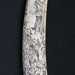 Antique Pictorial Scrimshaw Walrus Tusk, circa 1860