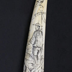 Antique Pictorial Scrimshaw Walrus Tusk, circa 1860