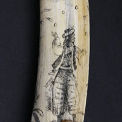 Antique Pictorial Scrimshaw Walrus Tusk, circa 1860