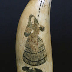 Large Scrimshaw Polychrome Sperm Whale Tooth Ship “Albion”, first half of the 19th Century