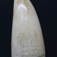 Antique Scrimshaw and Polychrome Whale Tooth, circa 1860