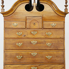 American Queen Anne Cherry and Birch Bonnet Top Highboy, 18th Century