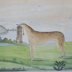 J. Hyde Watercolor, Ink and Pencil on Paper “Portrait of a Lurcher with Hare”, circa 1844