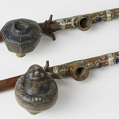 Two Antique Chinese Opium Pipes, 19th Century