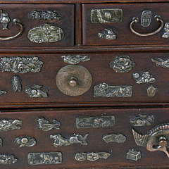 Japanese Tea Cabinet (Chatanzu) Mounted with Samurai Sword Fittings (Menuki), Meiji Period, circa 1880