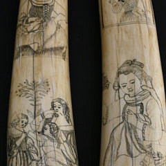 Pair of Antique Scrimshaw Walrus Tusks, circa 1860