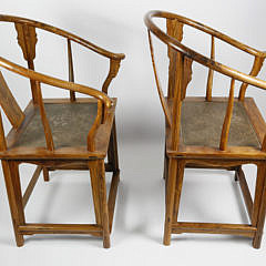 Pair of Chinese Huanghuali Horseshoe-Back Armchairs, Quanyi