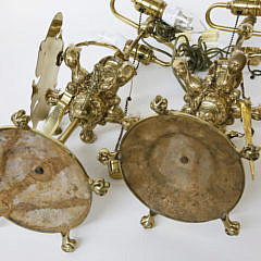 Pair of Cast and Polished Brass Lucerne Lamps, 19th Century