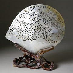 Chinese Carved Abalone Shell on Stand, late 19th Century