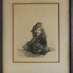 After Rembrandt Harmenszoon Van Rijn Etching on Paper “Self-Portrait Leaning on a Stone Sill”