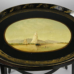 English Gilt Decorated Hand Painted Serving Tray, 18th Century