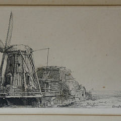 After Rembrandt Harmenszoon Van Rijn Etching on Paper, “The Windmill”