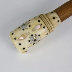 Antique Inlaid Whale Ivory, Wood and Coconut Shell Dipper, circa 1860