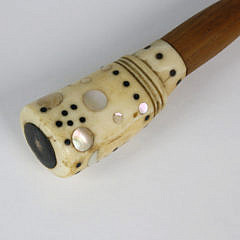 Antique Inlaid Whale Ivory, Wood and Coconut Shell Dipper, circa 1860