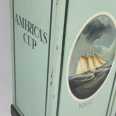 Nautical Paint Decorated Mahogany Linen Cupboard, Circa 1900