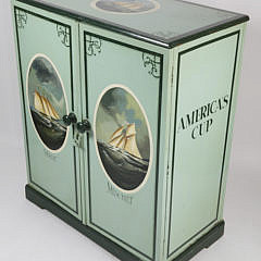 Nautical Paint Decorated Mahogany Linen Cupboard, Circa 1900