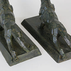 Pair of Art Deco Style Green Patinated Bronze Panther Bookends, After A. Notari