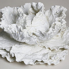 Contemporary Ceramic Cabbage Covered Bowl and Underplate