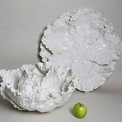 Contemporary Ceramic Cabbage Covered Bowl and Underplate