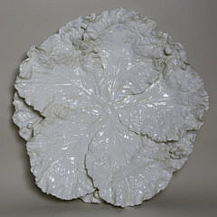 Contemporary Ceramic Cabbage Covered Bowl and Underplate