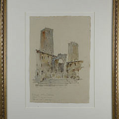 Vintage Watercolor “Piazza della Cisterna, San Gimignano, June 15th 1957”
