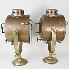 Pair of Copper and Brass Ship’s Spotlights, early 20th Century