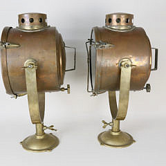 Pair of Copper and Brass Ship’s Spotlights, early 20th Century