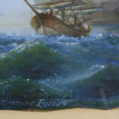 Christopher Robbins, Oil on Irregular/Free Form Panel, “Whaling Between Storms”