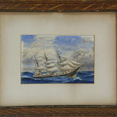 Miniature Portrait of a Clipper in Rough Seas, Watercolor and Ink on Paper, late 19th Century