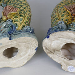 Pair of Chinese Glazed Earthenware Roof Tile Dragon Fish Ornaments, 20th Century