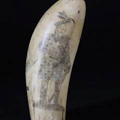 American Large Folk Art Whaler Scrimshawed Antique Whale Tooth, circa 1860