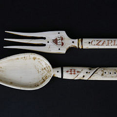 Sailor Made Pair of Scrimshaw Utensils, circa 1843