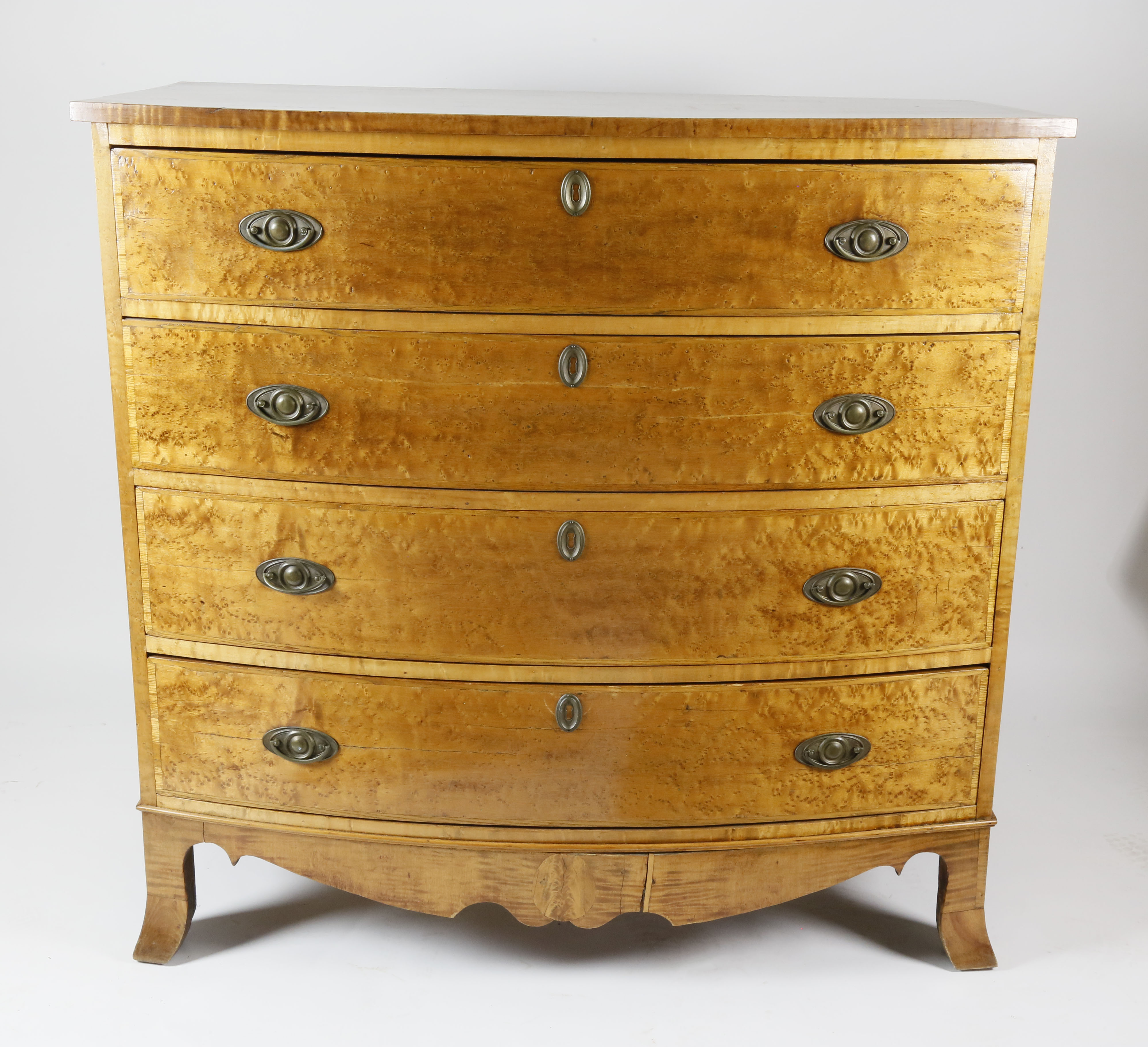 Federal Bird's Eye Maple Bow Front Chest of Drawers Circa 1810 American Federal Bird's Eye