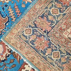 Vintage Blue and Rust Hue Hand Knotted Wool Persian Tabriz Carpet