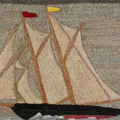 Antique Schooner Hooked Rug at Full Sail