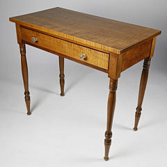 American Sheraton Maple and Tiger Maple One Drawer Writing Table, 19th century