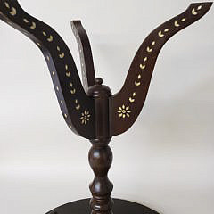 Bone Inlaid Mahogany Tripod Tilt Top Candle Stand