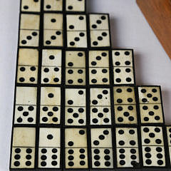 Complete Set of Sailor Made Antique Whalebone and Ebony Encased Dominoes