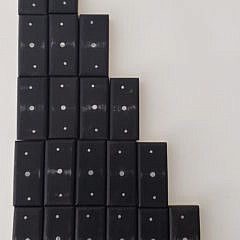 Complete Set of Double Six Robust Antique Whalebone and Ebony Dominoes