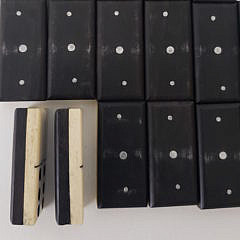 Complete Set of Double Six Robust Antique Whalebone and Ebony Dominoes